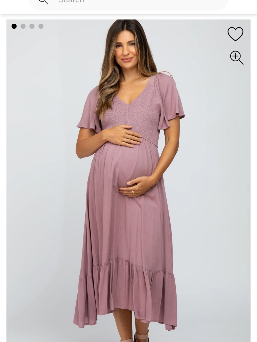 Pink Blush Mauve Smocked V-Neck Maternity Midi Dress